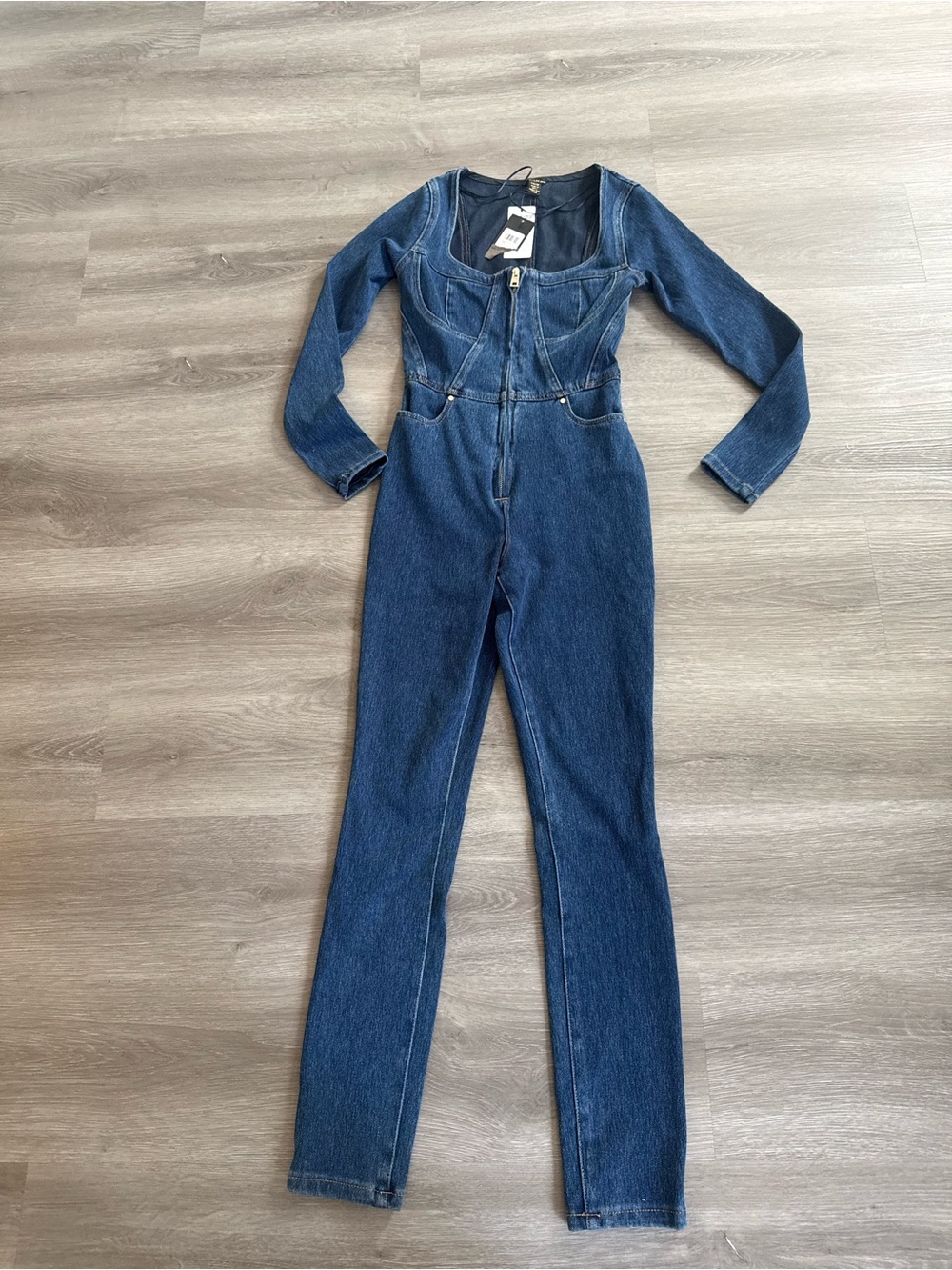 Guess Dark Blue Denim Long-Sleeve Jumpsuit - Picture 3 of 7
